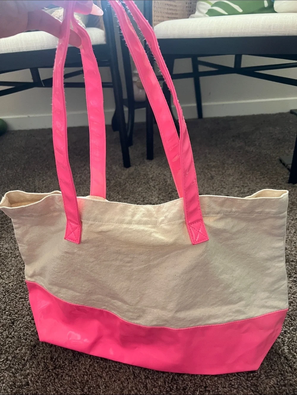 Victoria's Secret Pink and Cream Patent-Trim Tote